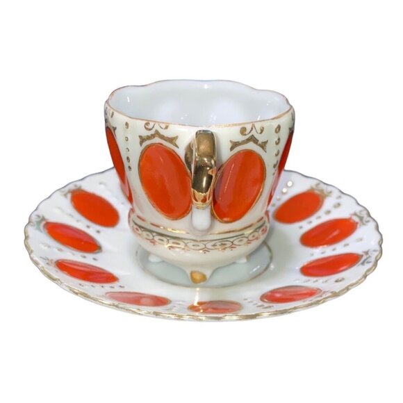 Vintage Japanese Teacup & Saucer Set Gold & Orange Design - Picture 3 of 13